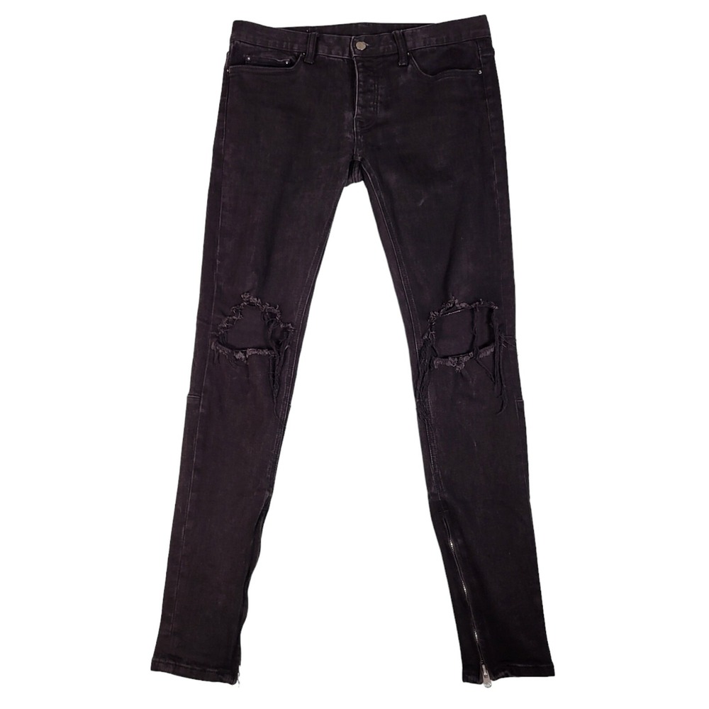 MNML Jeans Mens 32 35x34 Black Skinny Zipper Ankle Distressed